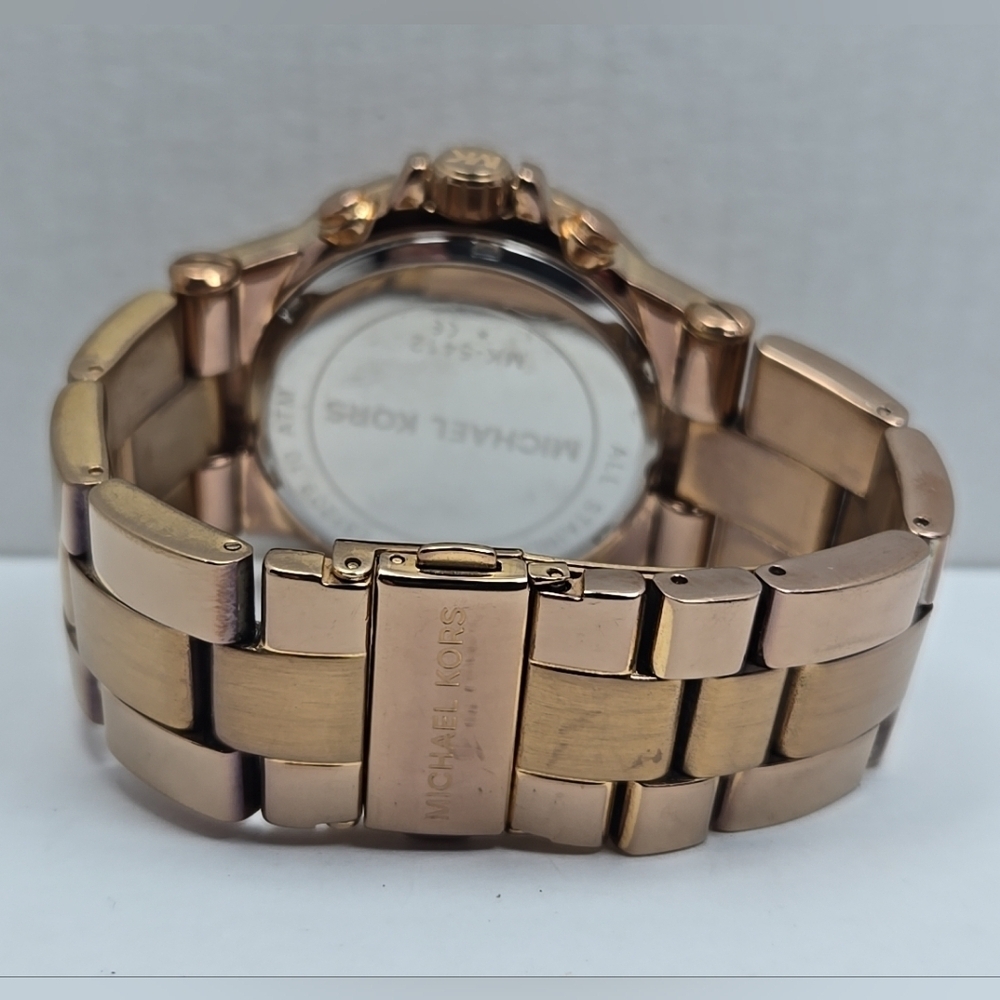 Michael Kors Dylan Rose Gold Chronograph Date Watch Baguette MK New Battery - Picture 7 of 10